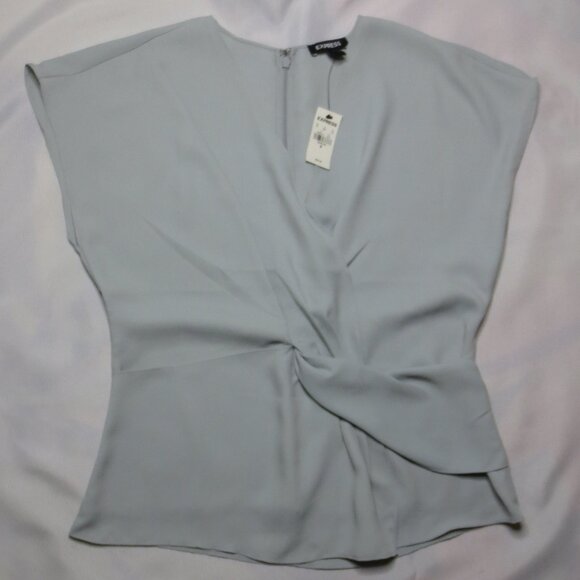 NWT EXPRESS womens BLOUSE gray LIGHTWEIGHT zipper TOP career SIZE M - Picture 1 of 9